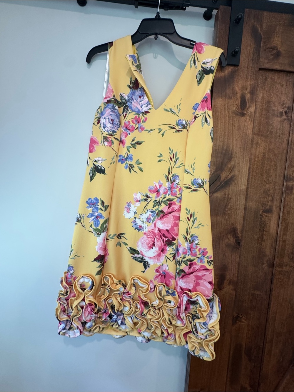Donna Ricco Yellow Floral Ruffle-Hem Dress